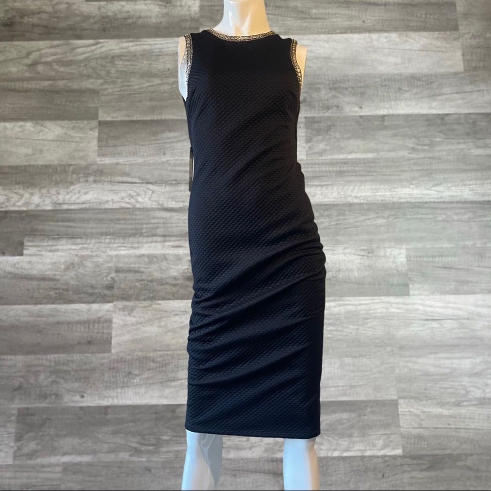 Marciano Jet Black MIDI Dress Size Small Open Back Stretchy Made In USA Formal